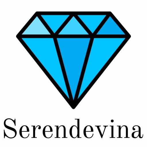 A blue diamond with text underneath saying the brand name Serendevina.